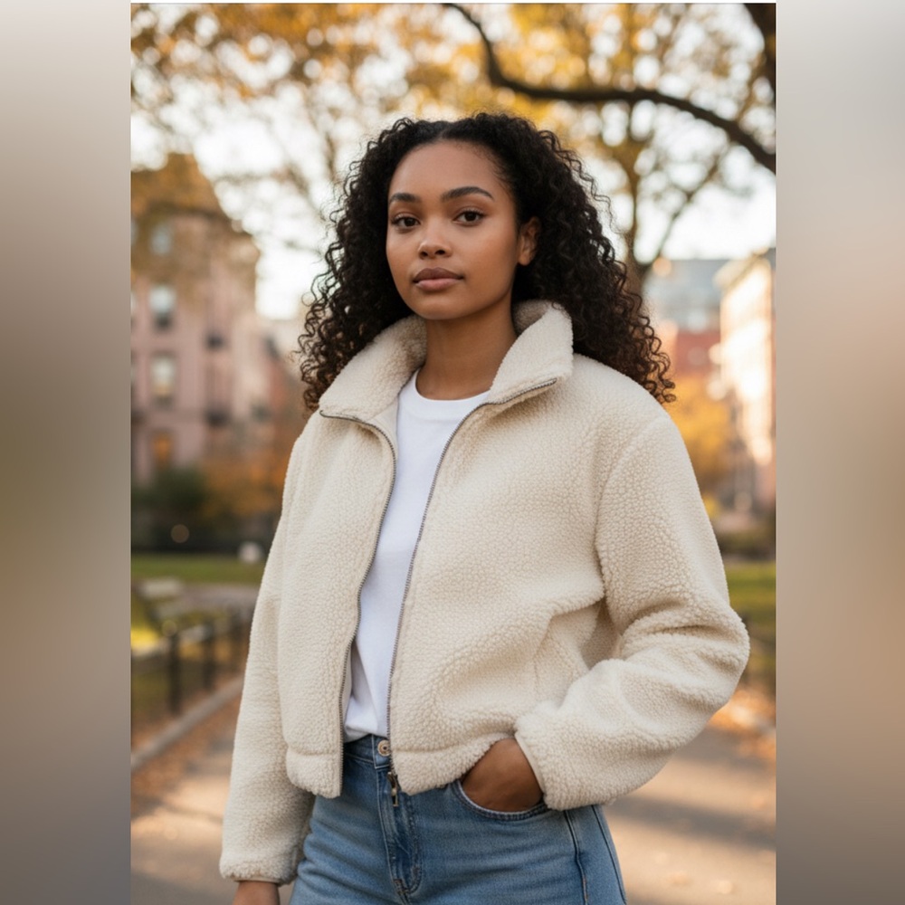 Cozy Women's Cream Sherpa Zip Jacket